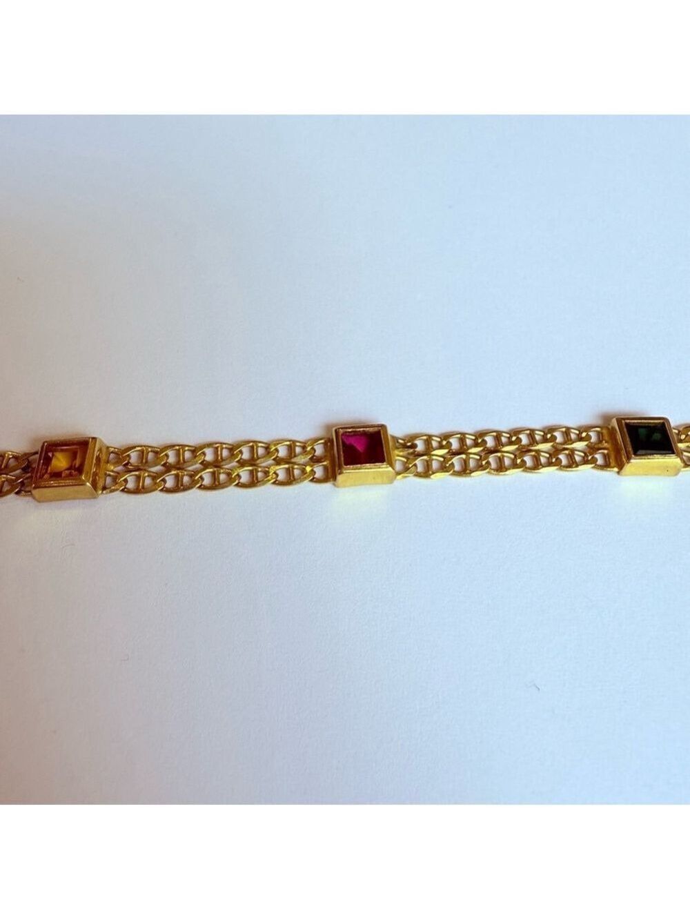 Estate 10K Solid Gold Ruby Sapphire Emerald Anchor Link Laro Italy Bracelet - Picture 3 of 9